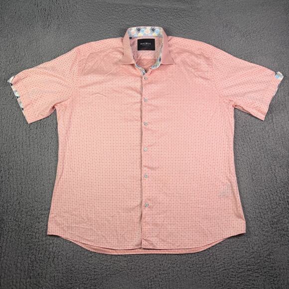 Maceoo Button Shirt Mens 6 2XL Galileo Blocks Orange Flip Cuff Italian Jacquard - Picture 2 of 9